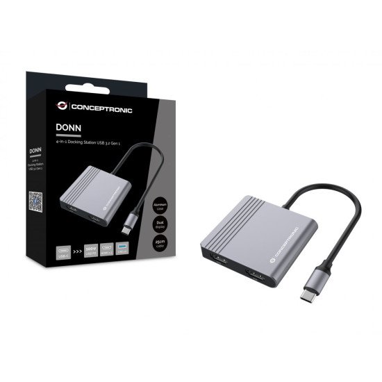 Conceptronic DONN13G station d'accueil Avec fil USB 3.2 Gen 1 (3.1 Gen 1) Type-C Gris