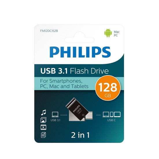 Philips FM12DC152B/00 lecteur USB flash 128 Go USB Type-A 3.2 Gen 1 (3.1 Gen 1) Noir, Argent