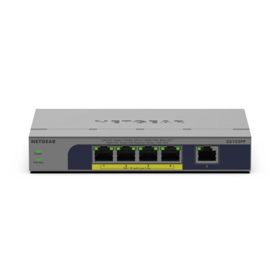 NETGEAR GS105PP Non-géré Gigabit Ethernet (10/100/1000) Connexion Ethernet POE Montage sur le bureau ou sur le mur Gris