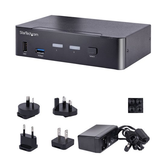 StarTech.com Switch KVM USB C - KVM DisplayPort à 2 ports Vidéo HDR UHD 4K 60Hz - Audio 3.5, Hub 5Gbps 4x USB HID et 2x USB 1 3.2 Gen 1 - Commutateur KVM USB Type-C - Compatible Thunderbolt 3/4