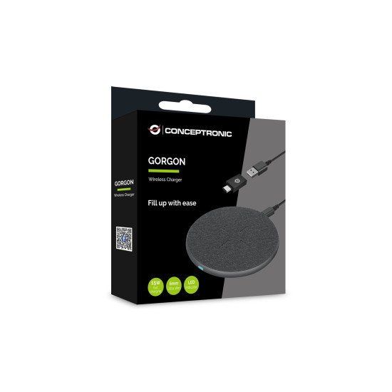 Conceptronic GORGON03G chargeur d'appareils mobiles Casque, Smartphone Gris USB Recharge sans fil Charge rapide Intérieure