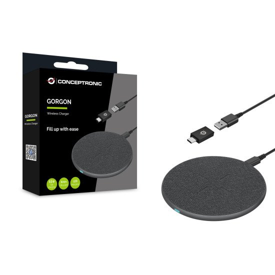 Conceptronic GORGON03G chargeur d'appareils mobiles Casque, Smartphone Gris USB Recharge sans fil Charge rapide Intérieure