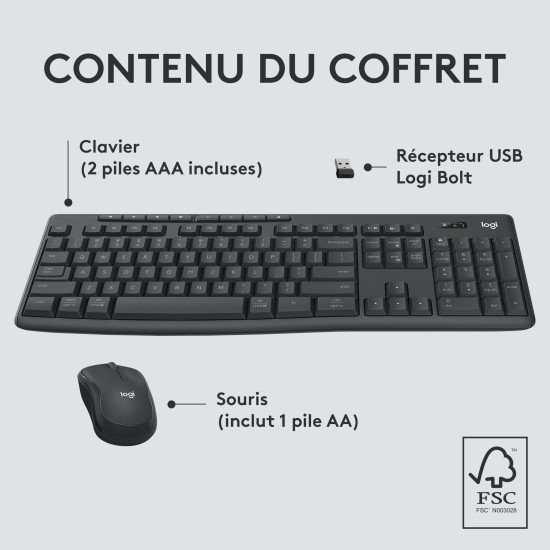 Logitech MK370 Combo for Business Graphite FR clavier