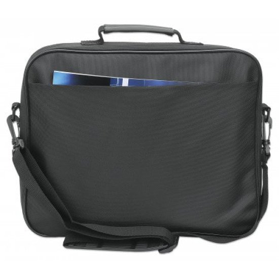 Manhattan Sacoche PC portable Cambridge 14,1", clamshell, noire, ÉCONOMIQUE, poche accessoires, compartiment documents, bandoulière amovible, équiv. Targus CN313/CN414EU, garantie 3 ans