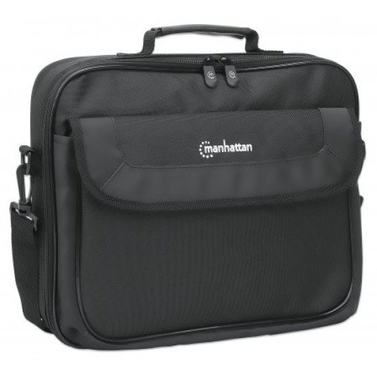 Manhattan Sacoche PC portable Cambridge 14,1", clamshell, noire, ÉCONOMIQUE, poche accessoires, compartiment documents, bandoulière amovible, équiv. Targus CN313/CN414EU, garantie 3 ans
