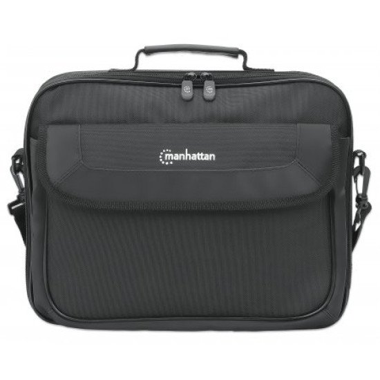 Manhattan Sacoche PC portable Cambridge 14,1", clamshell, noire, ÉCONOMIQUE, poche accessoires, compartiment documents, bandoulière amovible, équiv. Targus CN313/CN414EU, garantie 3 ans
