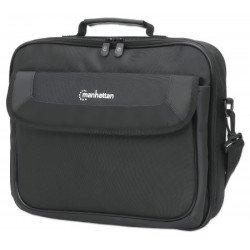 Manhattan Sacoche PC portable Cambridge 14,1", clamshell, noire, ÉCONOMIQUE, poche accessoires, compartiment documents, bandoulière amovible, équiv. Targus CN313/CN414EU, garantie 3 ans