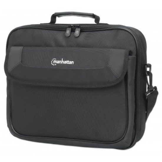 Manhattan Sacoche PC portable Cambridge 14,1", clamshell, noire, ÉCONOMIQUE, poche accessoires, compartiment documents, bandoulière amovible, équiv. Targus CN313/CN414EU, garantie 3 ans