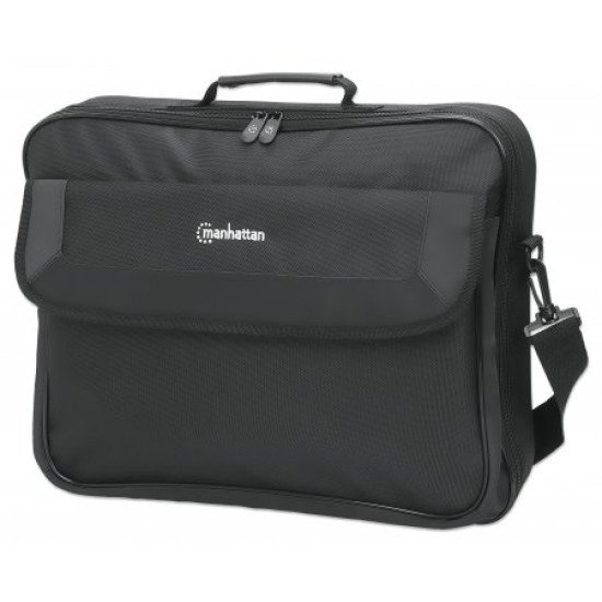 Manhattan Sacoche PC portable Cambridge 17,3", clamshell, noire, ÉCONOMIQUE, poche accessoires, compartiment documents, bandoulière amovible, équiv. Targus CN418EU, garantie 3 ans