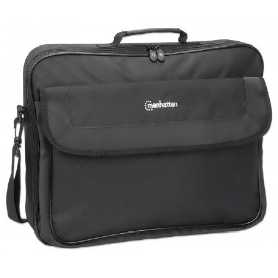 Manhattan Sacoche PC portable Cambridge 17,3", clamshell, noire, ÉCONOMIQUE, poche accessoires, compartiment documents, bandoulière amovible, équiv. Targus CN418EU, garantie 3 ans