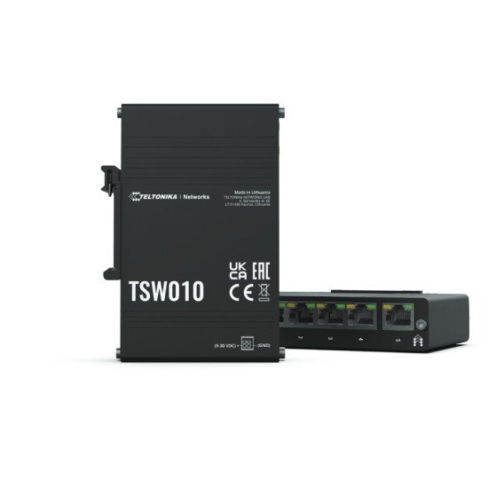 Teltonika TSW010 DIN Rain Switch 5 x Fast Ethernet (10/100) Connexion Ethernet POE Noir