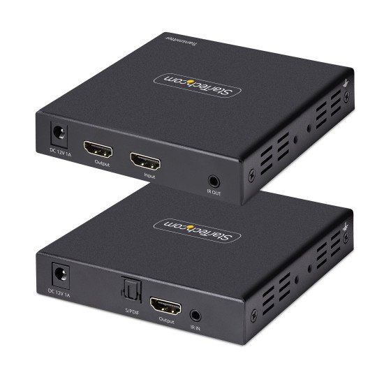 StarTech.com Extendeur HDMI 4K sur Câble CAT5/CAT6 - Prolongateur Vidéo 4K 60Hz HDR jusqu'à 70m - Extender HDMI 4K, Câblage HDMI sur Ethernet - Sortie Audio S/PDIF - Kit Émetteur-Récepteur HDMI