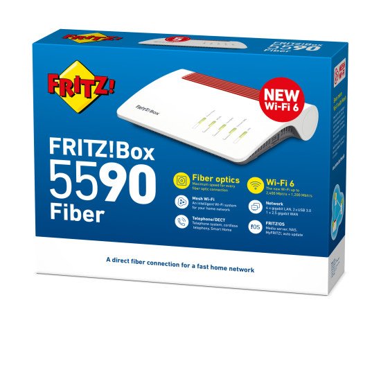 FRITZ!Box FRITZBox 5590 Fiber XGS-PON routeur sans fil Gigabit Ethernet Bi-bande (2,4 GHz / 5 GHz) Blanc