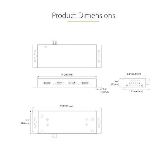 StarTech.com Hub USB 3.0 5Gbps à 4 Ports Industriel - Hub USB pour PC Portable avec Protection contre les Surtensions - Splitter USB 3.0 Montable sur Mur - Station de Charge USB à Verrouillage, Gros Calibre