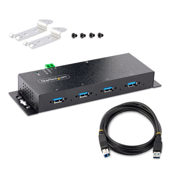 StarTech.com Hub USB 3.0 5Gbps à 4 Ports Industriel - Hub USB pour PC Portable avec Protection contre les Surtensions - Splitter USB 3.0 Montable sur Mur - Station de Charge USB à Verrouillage, Gros Calibre