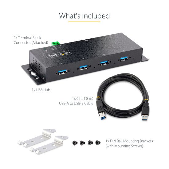 StarTech.com Hub USB 3.0 5Gbps à 4 Ports Industriel - Hub USB pour PC Portable avec Protection contre les Surtensions - Splitter USB 3.0 Montable sur Mur - Station de Charge USB à Verrouillage, Gros Calibre