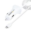 StarTech.com Chargeur Voiture Lightning avec Câble Spiralé - Chargeur Iphone 1m - Double Chargeur USB pour Telephones et Tablettes pour la Voiture - Chargeur Auto Blanc de 12W