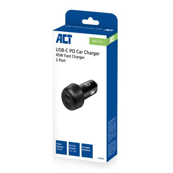 ACT AC2200 chargeur d'appareils mobiles Noir Auto