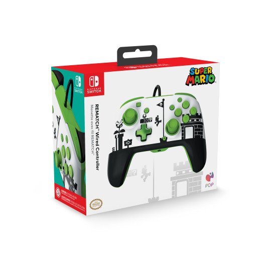 PDP Super Mario Retro REMATCH Noir, Vert, Blanc USB Manette de jeu Nintendo Switch, Nintendo Switch OLED