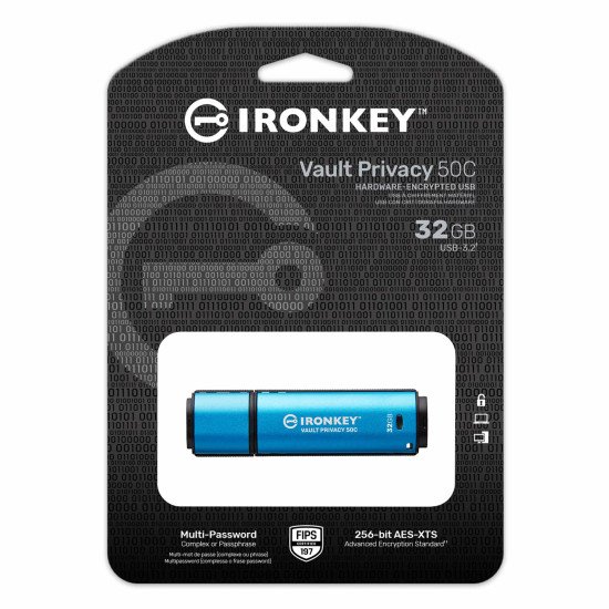 Kingston Technology IronKey VP50 lecteur USB flash 32 Go USB Type-C 3.2 Gen 1 (3.1 Gen 1) Noir, Bleu