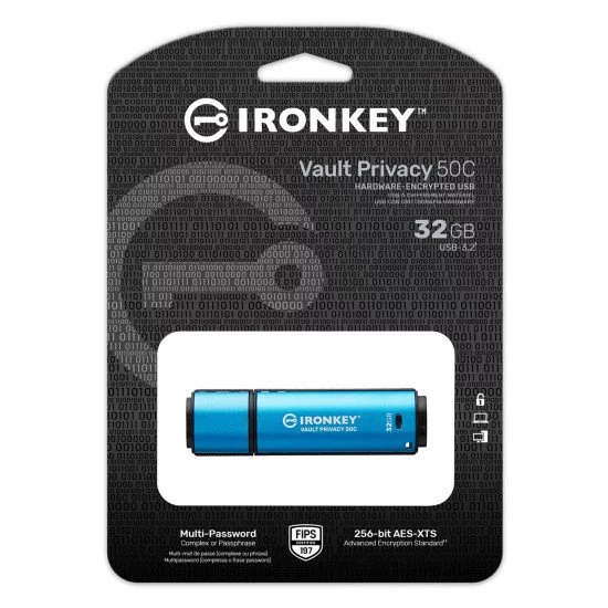 Kingston Technology IronKey VP50 lecteur USB flash 32 Go USB Type-C 3.2 Gen 1 (3.1 Gen 1) Noir, Bleu Kingston Technology IronKey VP50 lecteur USB flash 32 Go USB Type-C 3.2 Gen 1 (3.1 Gen 1) Noir, Bleu