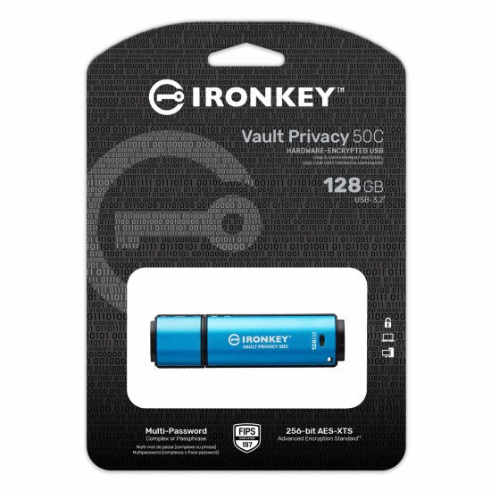 Kingston Technology IronKey VP50 lecteur USB flash 128 Go USB Type-C 3.2 Gen 1 (3.1 Gen 1) Noir, Bleu