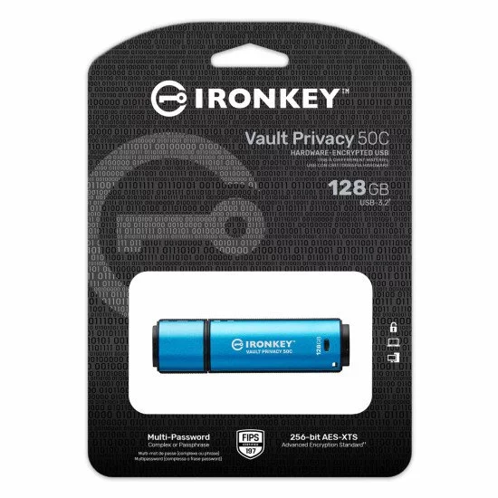 Kingston Technology IronKey VP50 lecteur USB flash 128 Go USB Type-C 3.2 Gen 1 (3.1 Gen 1) Noir, Bleu Kingston Technology IronKey VP50 lecteur USB flash 128 Go USB Type-C 3.2 Gen 1 (3.1 Gen 1) Noir, Bleu