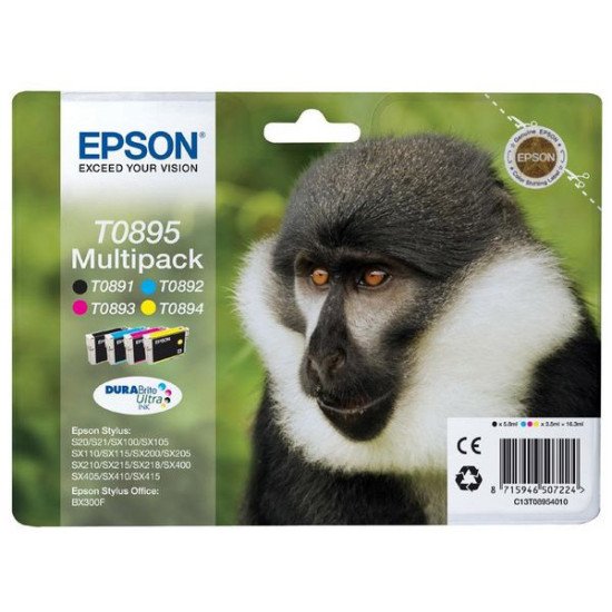 Epson T0895 Pack de 4 cartouches Noir, Cyan, Magenta, Jaune