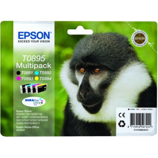 Epson T0895 Pack de 4 cartouches Noir, Cyan, Magenta, Jaune