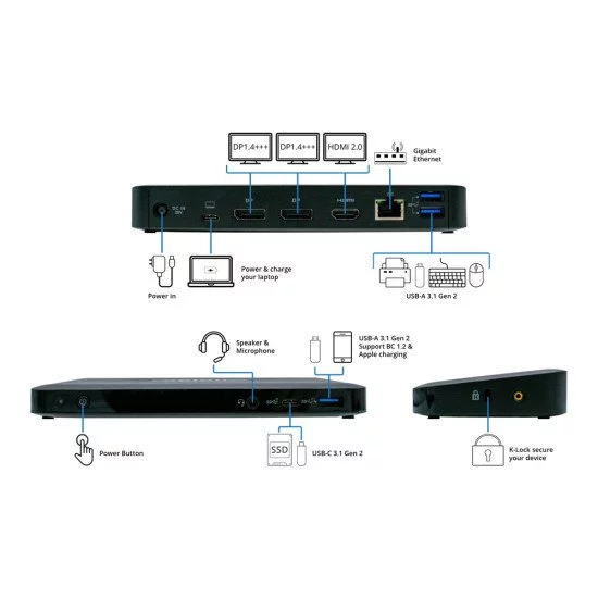 Origin Storage 40AU0065UK-OS station d'accueil USB 3.2 Gen 1 (3.1 Gen 1) Type-C Noir Origin Storage 40AU0065UK-OS station d'accueil USB 3.2 Gen 1 (3.1 Gen 1) Type-C Noir