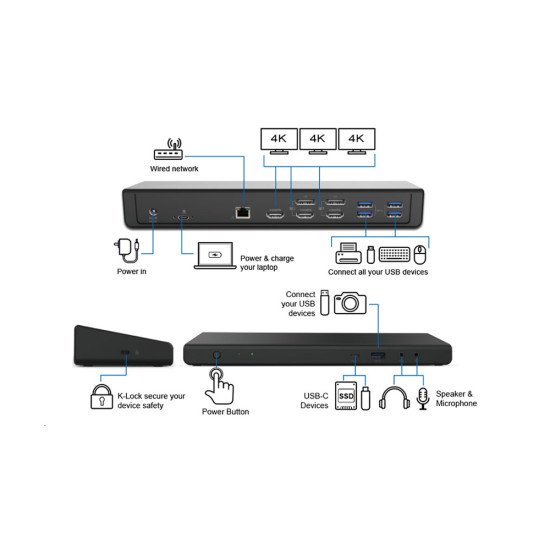 Origin Storage 5TW13AA#ABB-OS station d'accueil USB 3.2 Gen 1 (3.1 Gen 1) Type-A + Type-C Noir