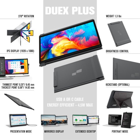 Mobile Pixels DUEX Plus écran PC 33,8 cm (13.3") 1920 x 1080 pixels Full HD LCD Gris Mobile Pixels DUEX Plus écran PC 33,8 cm (13.3") 1920 x 1080 pixels Full HD LCD Gris