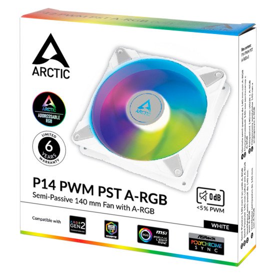 ARCTIC P14 PWM PST A-RGB Boitier PC Ventilateur 14 cm Blanc 1 pièce(s)