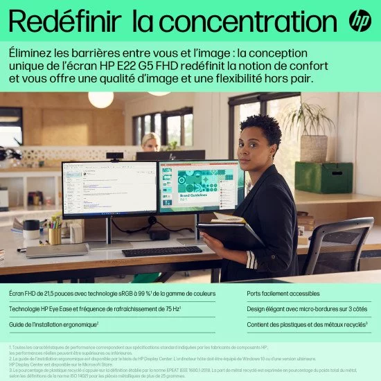 HP E-Series E22 G5 écran PC 21.5" 1920 x 1080 pixels Full HD LED Noir, Argent HP E-Series E22 G5 écran PC 21.5" 1920 x 1080 pixels Full HD LED Noir, Argent