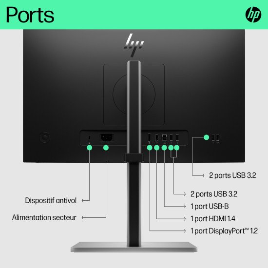 HP E-Series E22 G5 écran PC 21.5" 1920 x 1080 pixels Full HD LED Noir, Argent