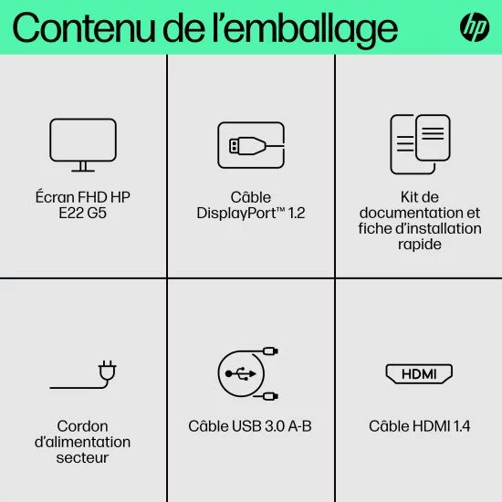 HP E-Series E22 G5 écran PC 21.5" 1920 x 1080 pixels Full HD LED Noir, Argent HP E-Series E22 G5 écran PC 21.5" 1920 x 1080 pixels Full HD LED Noir, Argent