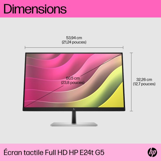 HP E24t G5 60,5 cm (23.8") 1920 x 1080 pixels Full HD LED Écran tactile Noir