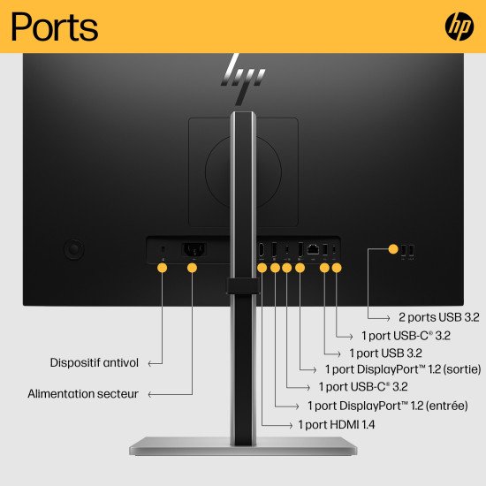 HP E24u G5 60,5 cm (23.8") 1920 x 1080 pixels Full HD LCD Noir, Argent