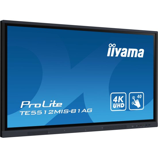 iiyama 55" iiWare10 , Android 11, 40-Points PureTouch IR with zero bonding, 3840x2160, UHD IPS panel, Metal Housing, Fan-less, Speakers 2x 16W front, VGA, HDMI 3x HSMI-out, USB-C with 65W PD (front), Audio mini-jack and Optical Out (S/PDIF), USB Touc