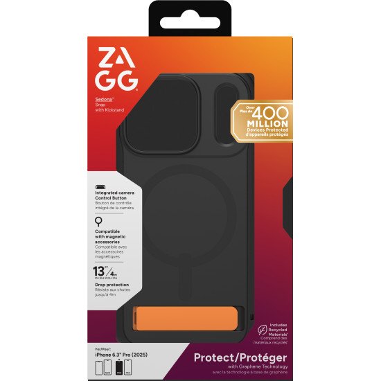 ZAGG Sedona Snap Kickstand coque de protection pour téléphones portables 16 cm (6.3") Housse Noir