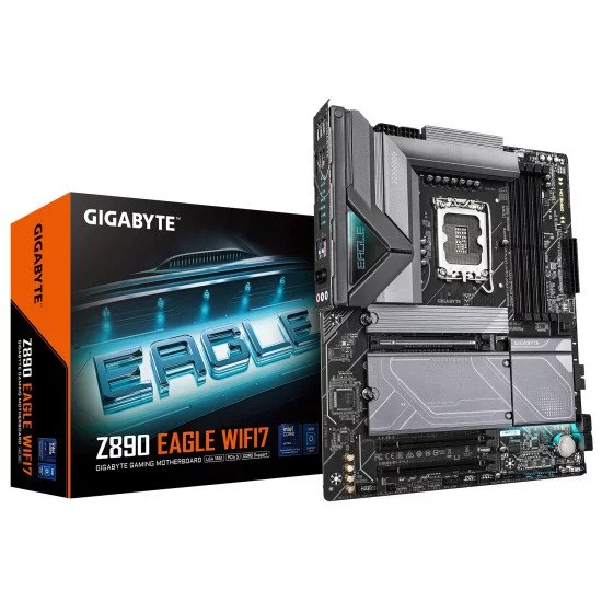 GIGABYTE Carte mère Z890 EAGLE WIFI7 - Prend en charge les processeurs Intel Core Ultra (Série 2), VRM à 14+1+2 phases, jusqu'à 8800MHz DDR5 (OC), 1xPCIe 5.0 + 3xPCIe 4.0, Wi-Fi 7, LAN 2.5GbE, USB 4 GIGABYTE Carte mère Z890 EAGLE WIFI7 - Prend en charge les processeurs Intel Core Ultra (Série 2), VRM à 14+1+2 phases, jusqu'à 8800MHz DDR5 (OC), 1xPCIe 5.0 + 3xPCIe 4.0, Wi-Fi 7, LAN 2.5GbE, USB 4
