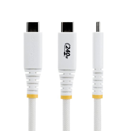 StarTech.com Câble de Recharge USB-C de 1m, Résistant et Ultra-Souple, PD EPR 240W (5A), Câble de Recharge USB 2.0 pour PC Portable, Certifié USB-IF, Câble de Recharge USB-C Robuste - Blanc