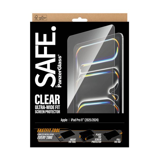 PanzerGlass SAFE. by ® Screen Protector iPad Pro 11" (2024-2025) | Ultra-Wide Fit w. Fastfit tool Protection d'écran transparent Apple 1 pièce(s)