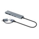 Manhattan Dock/hub combo USB-C & USB-A, 4 ports : 2x USB-A + 2x USB-C, 5 Gbit/s (USB 3.0), Alimenté par USB (aucune alimentation externe requise), aluminium