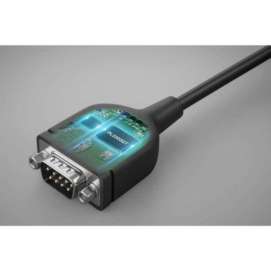 Manhattan Câble convertisseur USB-C vers série RS232/COM/DB9, 1 m, mâle à mâle, puce Prolific PL2303GT, noir, garantie 3 ans