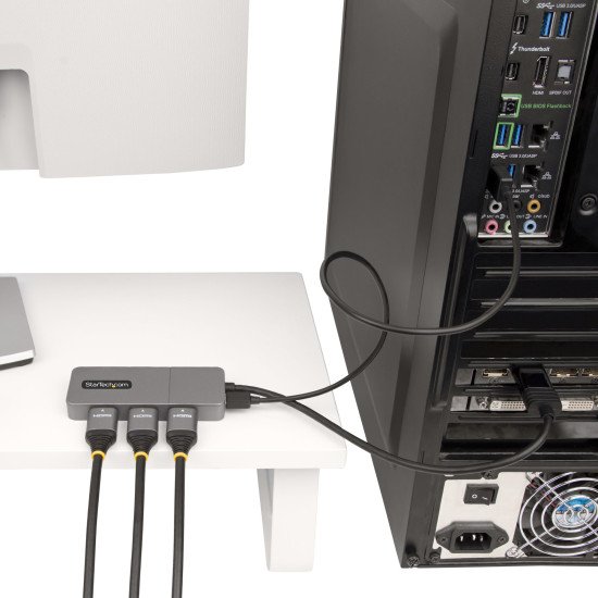 StarTech.com Hub MST à 3 Ports - DisplayPort vers 3x HDMI, Trois Moniteurs 4K 60Hz, Adaptateur Vidéo Multi-Moniteur DP 1.4, Câble Intégré de 30 cm, Alimentation USB, Windows Uniquement