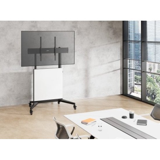 Manhattan Support trolley pour téléviseurs et moniteurs de 60 à 100 pouces, hauteur réglable sans outil de 1240 à 1560 mm, VESA 200x200 à 1000x600 mm, charge max. 80 kg, vérifiez les quatre trous de montage au dos de l'écran