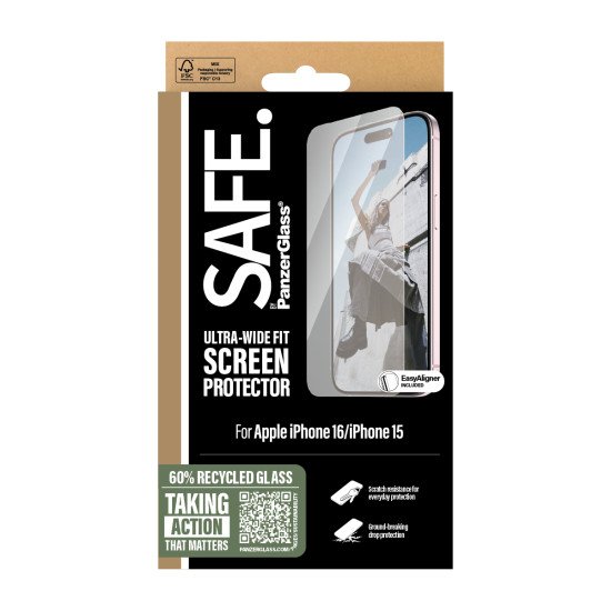 PanzerGlass SAFE. by ® Screen Protector iPhone 16 | 15 | Ultra-Wide Fit Protection d'écran transparent Apple 1 pièce(s)