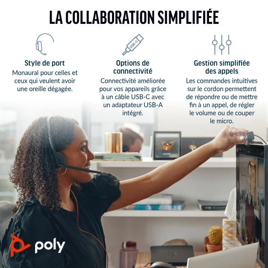 POLY Micro-casque Blackwire 3210 monaural USB-C + adaptateur USB-C/A POLY Micro-casque Blackwire 3210 monaural USB-C + adaptateur USB-C/A