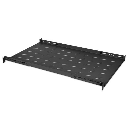 Intellinet Étagère fixe réglable 19", 1U, profondeur 750 mm, rails réglables de 750 à 950 mm, charge max. 20 kg, noire, garantie à vie